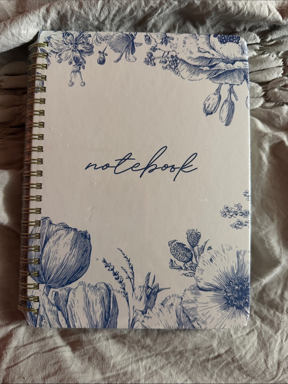 Blue & White Floral Spiral Notebook - Premium Home Office Journal